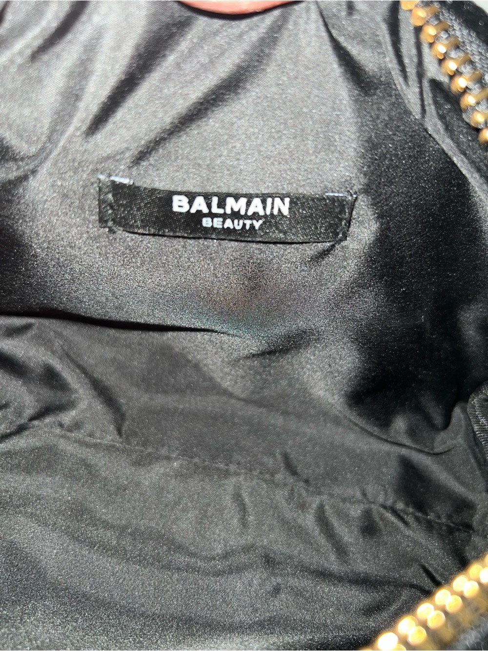Balmain Black Quilted Velvet Cosmetic Pouch with Gold Hardware - Picture 6 of 10